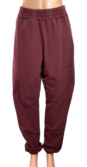 All Saints Women's Maroon High Waisted Tapered Leg Baggy Jogger Sweat Pants Sz S thumbnail 1