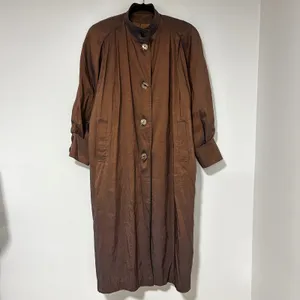 Vision Women's Long Sleeve Button Front Coat Bronze‎ Metallic Sheen Size M Brown Size L thumbnail 7
