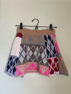 Free People After School Mini Skirt Size Small Pink Combo Flare Sweater Knit thumbnail 7