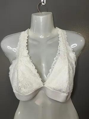 PINK Bralette Bra Womens Large White Lace Wireless Crossback Strappy Lined B Cup thumbnail 1