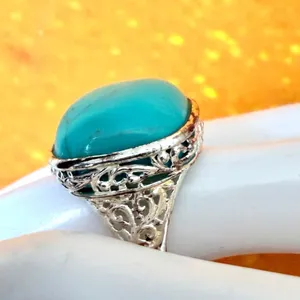 Vintage Sterling Silver 925 Turquoise Filigree Statement Ring thumbnail 2