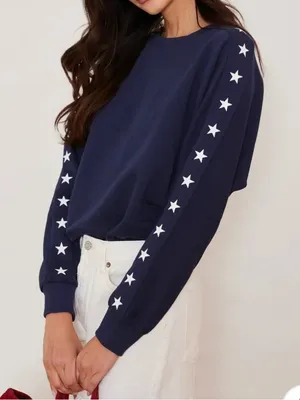 Dudley Stephens French Terry P'Town Pullover Blue with Stars Size XL thumbnail 1