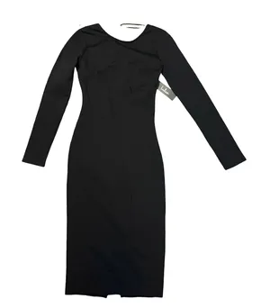 Lulus Black Long Sleeve Low Back Bodycon Midi Dress Small NWT KD8156A thumbnail 1