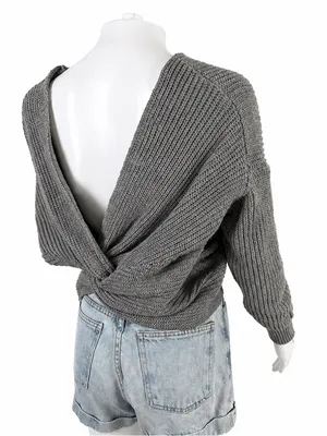 Zanzea Oversized Knit Sweater Gray Twist Front Back V Neck Chunky Cozy‎ Boho thumbnail 6