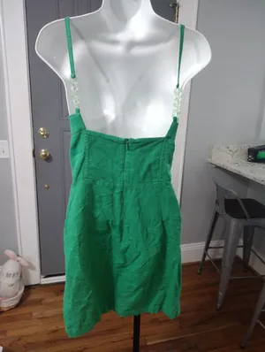 Zara Linen Blend Green Mini Corset Dress with Beaded Straps thumbnail 4