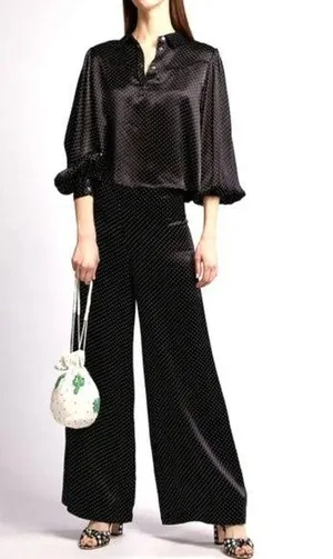 Ganni Black Polka Dot Satin Cameron Wide Leg Pant thumbnail 1