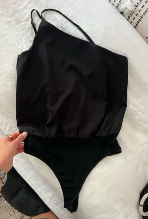 Lulus black one piece silky smooth satin bodysuit thumbnail 1
