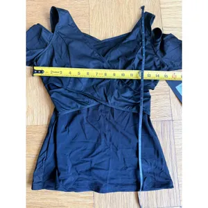 NWT Michi Black V-Neck Long Sleeve Fitted Top w/ Cutouts, Size XS thumbnail 8