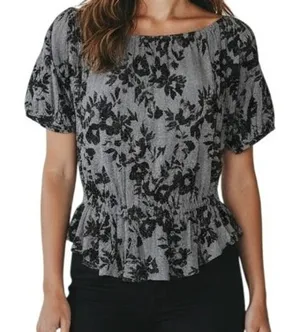 FREE PEOPLE Black and Gray Floral Peplum Hem‎ Top Size Medium thumbnail 1