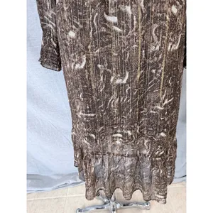Greenpoint Brown Animal Print Metallic Lurex Smocked Midi Dress 42 XL‎ thumbnail 11
