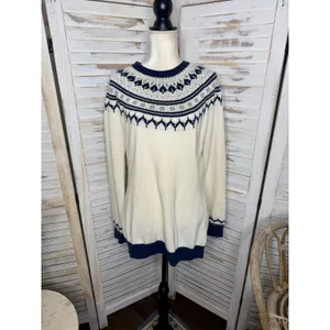 AMOUR VERT Women's XL Whistler Nordic Fair Isle Ribbed Knit Sweater Navy Cream thumbnail 11