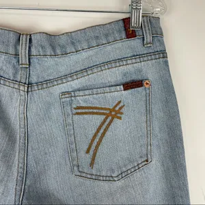 7 For All Mankind Dojo Wide Leg Flare Jeans Light Wash Denim thumbnail 6