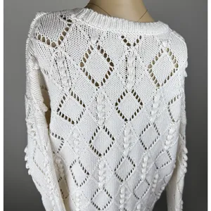 Ann Taylor LOFT‎ Bobble Sweater Womens Size Medium Ivory Diamond Open Knit thumbnail 6