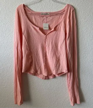 NWT FREE PEOPLE We The Free Eyes On You Pointelle Long Sleeve Top Rose Blush XL thumbnail 5
