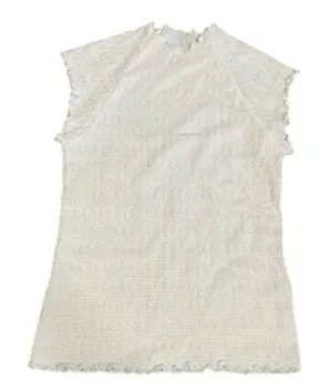 Madewell Womens XS White Smocked Mock Neck Sleeveless Lettuce Edge Top thumbnail 1
