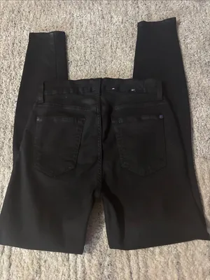 7‎ For All Mankind The Ankle Skinny Jeans Black Distressed Ripped Knee Size 25 thumbnail 9