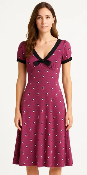Unique Vintage x GB Dress Women XS Purple Fit‎ and Flare Clock Print Retro Boho thumbnail 1
