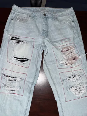 American Eagle Button Fly Patchwork Tomgirl Jeans Size 14 thumbnail 2
