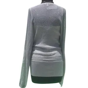 Cache Knit Silver Metallic Peek A Boo Faux Wrap Top New Banded Bottom $98 NWT thumbnail 7