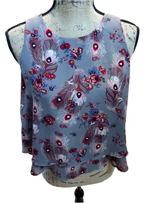 LOFT Outlet Gray Peacock Feather Tank Top Size SP (17” PTP) thumbnail 2
