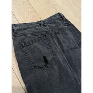 We The Free People Sz 24‎ Distressed Black Fade Denim Front Slit Midi Skirt EUC thumbnail 9