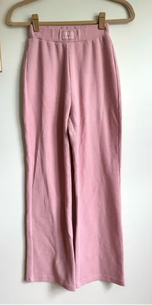 Comfrt Waffle Knit Wide Leg Lounge Pant Pink Womens XXS thumbnail 1