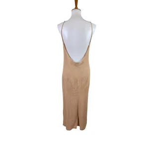 Onia Tan Open Knit Crochet Maxi Slip Sweater Dress Beach Resort Coastal Small thumbnail 3