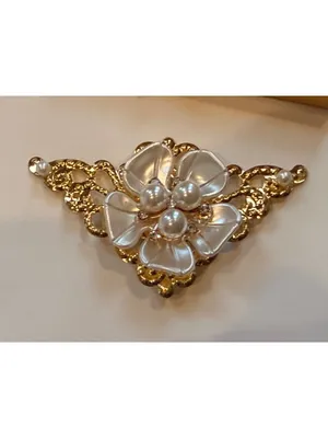 Gold Tone Floral Brooch Pin With Faux Pearl & Rhinestone Accents Gift Box Includ thumbnail 6