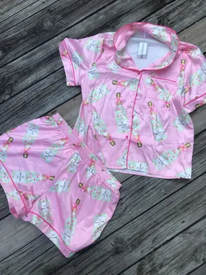NWT SheShow Champagne Bow Pajama Set Sz L thumbnail 3
