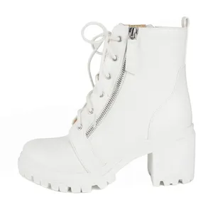 NWT Soda‎ White Faux Leather Chunky Heel Ankle Booties Sz 7.5 thumbnail 1