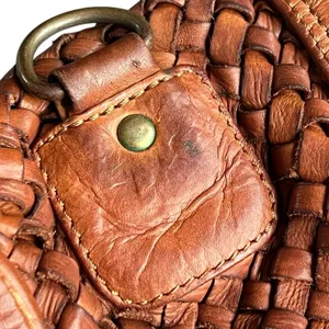 Bruno Magli Brown Woven Leather Duffle Satchel Travel Bag Made Italy Y2K thumbnail 12