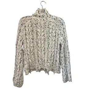 Almost Famous Cable Knit Cropped‎ Mockneck Sweater Large Confetti Distressed Hem thumbnail 2