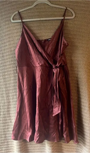 Express Satin Wrap Camisole Dress - Burgundy thumbnail 1