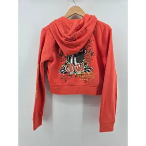 Ed Hardy Hoodie Womens XL Red Cropped Zip Up Tattoo Graphic Panther Dagger Y2K thumbnail 4