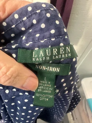 Lauren Ralph Lauren Blue and White Polka Dot Top Size Large EUC thumbnail 8