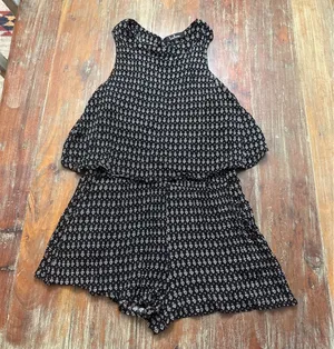 Lulus Black & White Geometric Tribal Print Halter Romper - Size Large Boho thumbnail 1