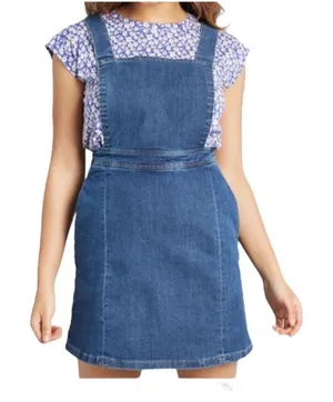 ModCloth Kinetic‎ Charms Denim Overall Mini Dress Size Medium Pinafore thumbnail 1