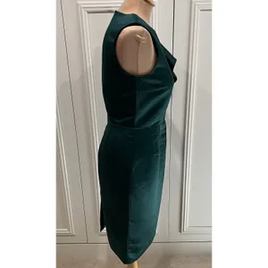 Zara Women's Hunter Green Satin Sheath Dress Size Medium Ruffle Cocktail Holiday thumbnail 3