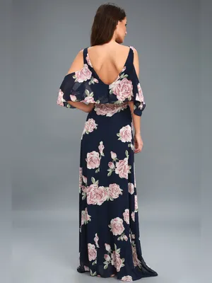 Lulus The Very Thought of You Navy Blue Floral Print Maxi Dress Size XS thumbnail 3