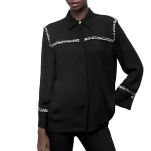 Zara Blouse Womens S Black Tweed Boucle Minimalist Workwear Classic Luxury Chic thumbnail 3