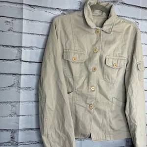 Jones New York Tan Utility Button-Up Collared Jacket Tailored SZ 12 Cargo Field thumbnail 3