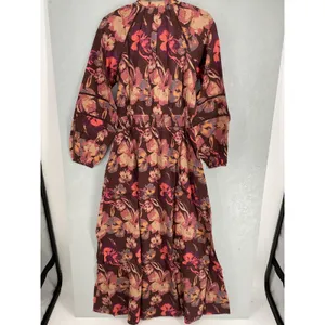 Allison New York Womens Leo Maxi Dress Brown Floral Smocked Cotton Small thumbnail 3