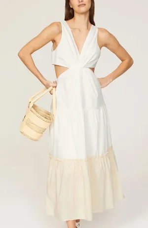 Endless Rose Cottage Midi Dress SMALL Cut Out Waist Ruffle Cotton Designer $110 thumbnail 1