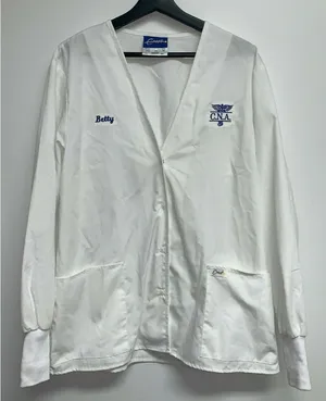 CNA Womens Nurse Betty Embroidered Medical Shirt Scrub Top White Costume M DIY thumbnail 1