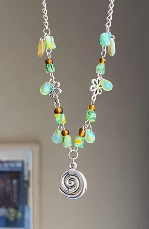 Handmade quality glass beads & flower fairy boho cottage whimsical dangle earrings & necklace set💐🍃 thumbnail 5