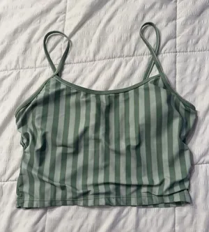 Jack's Green White Striped Cami Crop Top Tank Swim Clean Girl Coastal Cottage thumbnail 1