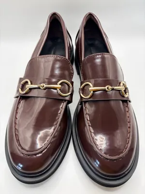 American Eagle Burgundy Patent Horsebit Loafers Size 7.5 Preppy Academia Lug Sole thumbnail 3