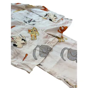 Aegean Apparel Cat Print 100% Cotton Pajama Set White Womens Medium EUC thumbnail 8