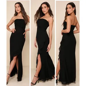 Lulus Excellent Sensation Black Strapless Ruffled Maxi Dress Size 1X NWT Formal thumbnail 2