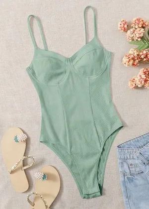 Ribbed body suit(S) Green thumbnail 1